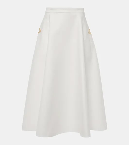 Юбка миди из хлопкового габардина VGold Valentino, цвет bianco