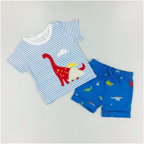 Комплект для мальчика Caramell серия Dino футболка и шорты голубой, размер 74-80