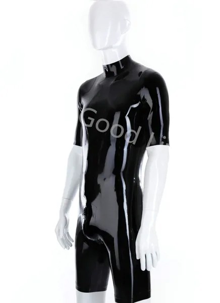 Латексный комбинезон с рукавом до локтя, сексуальные резиновые комбинезоны, облегающая мужская одежда черного цвета, комбинезон в стиле фетиш, спортивная одежда
