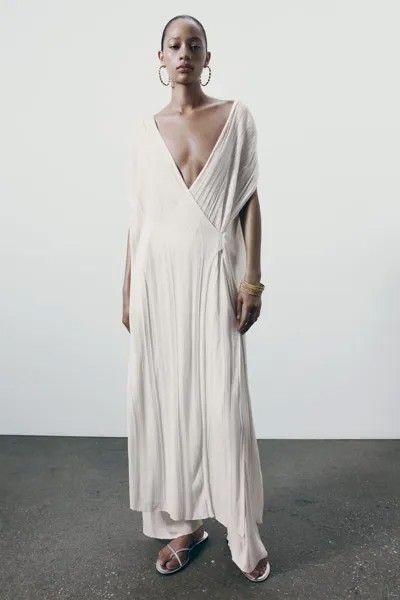Платье-туника из трикотажа ZARA, белый