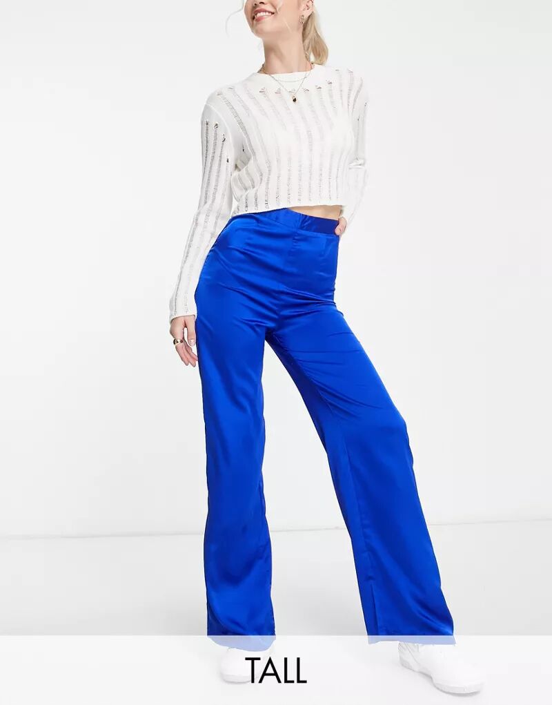 Ярко-синие атласные брюки широкого кроя New Look, однотонные