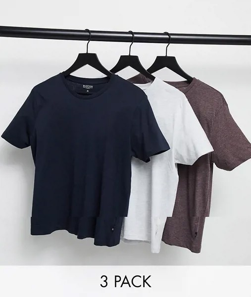 Набор из 3 футболок с круглым вырезом разных цветов из органического хлопка Burton Menswear-Темно-синий