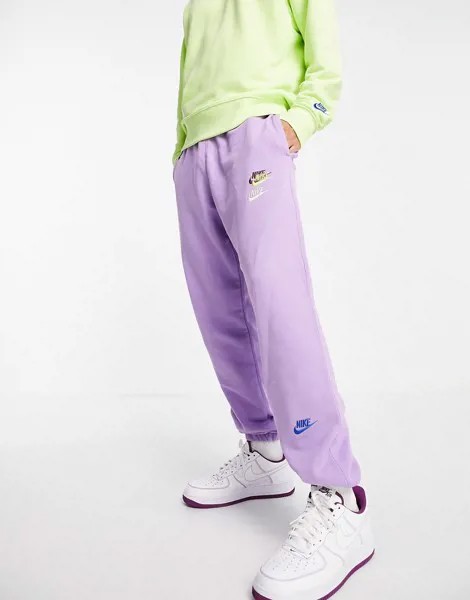 Сиреневые джоггеры в стиле casual с манжетами и логотипами разных цветов Nike Essential fleece+-Фиолетовый цвет