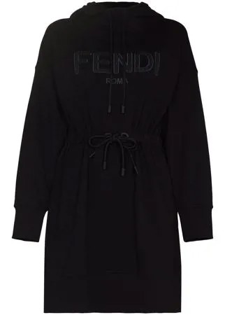 Fendi платье мини с капюшоном и вышитым логотипом