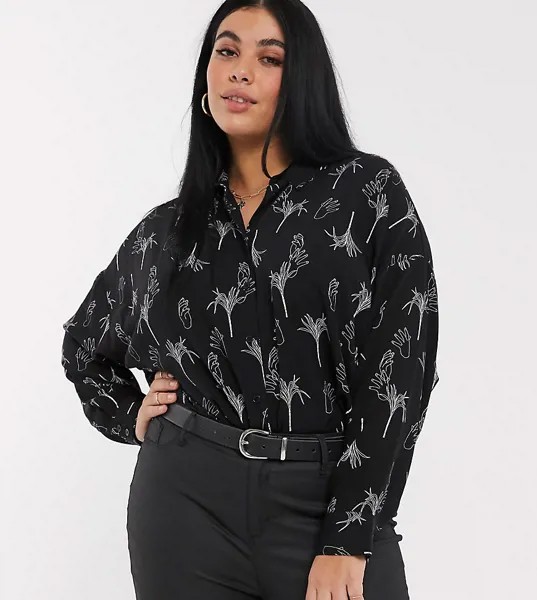 Монохромная короткая рубашка с длинными рукавами и принтом ASOS DESIGN Curve-Мульти