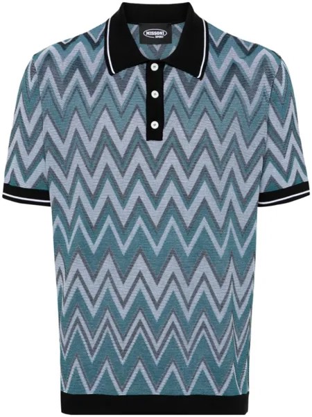 Missoni трикотажная рубашка поло с узором зигзаг, синий