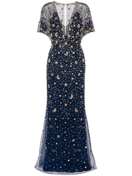 Jenny Packham платье Luna из тюля с кристаллами, синий