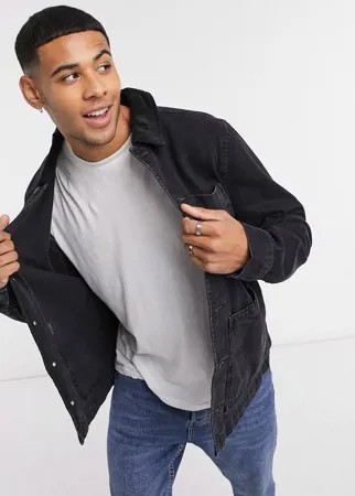 Черная джинсовая куртка с вельветовым воротником New Look-Черный цвет