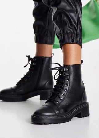 Черные классические ботинки из кожи в стиле милитари на шнуровке River Island-Черный цвет