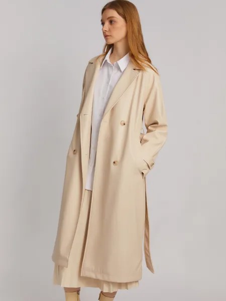 Длинное пальто-тренч из экокожи с рукавами реглан и поясом