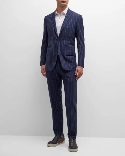 Мужской шерстяной костюм в тонкую полоску Kiton