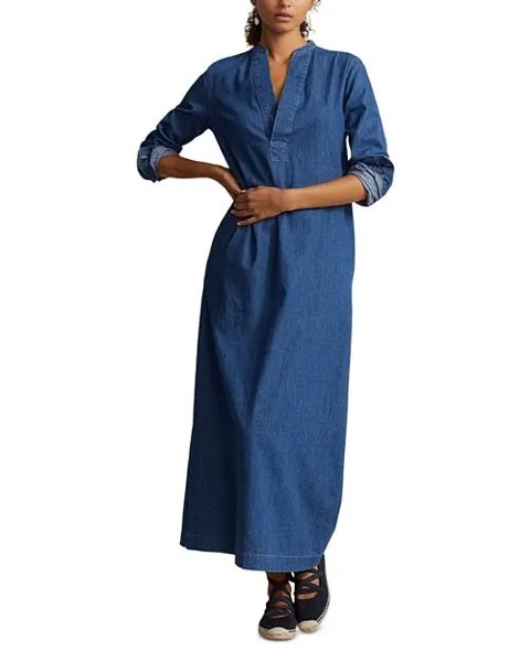 Хлопковое платье-рубашка с длинными рукавами Ralph Lauren, цвет Blue