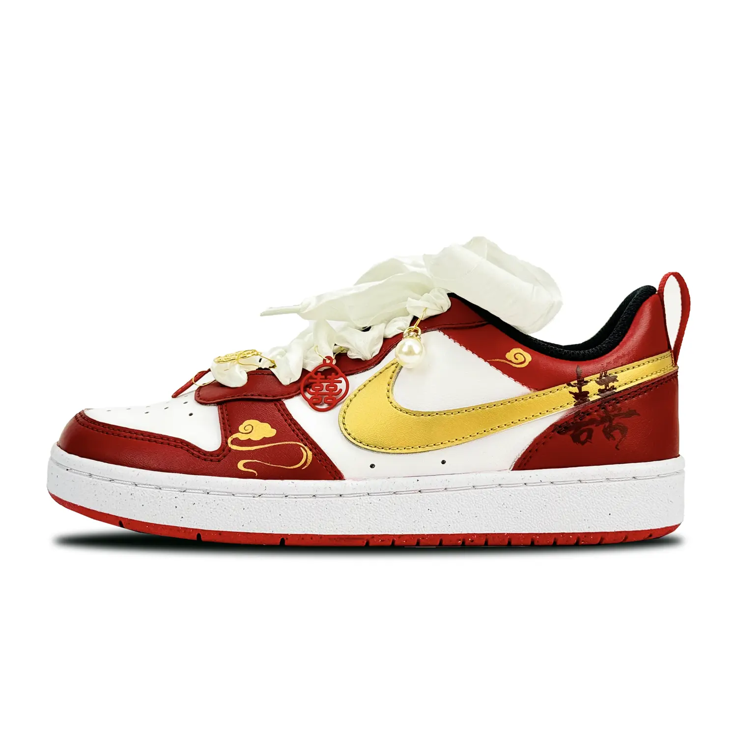 Кроссовки Nike Court Borough Skateboarding Shoes Women's Low-top Red/White/Gold, темно-красный