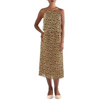 Женское коричневое дневное платье миди без рукавов с животным принтом Sam Edelman 6 BHFO 8333