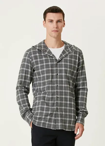 Рубашка в клетку с капюшоном Kiton, серый