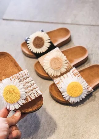 Girls Daisy Decor Comfy Soft Подошва пробка Пляжный Тапки