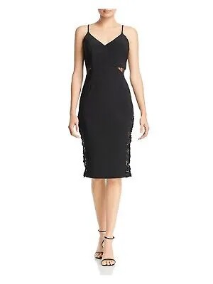 AQUA Женское черное однотонное вечернее платье на тонких бретельках ниже колена Размер: 2