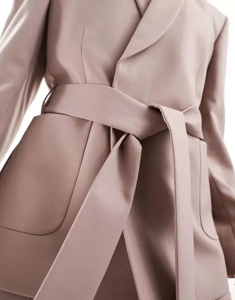 Розовый тонкий пиджак с поясом ASOS