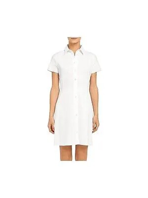 THEORY Женское белое облегающее платье-рубашка с короткими рукавами и пуговицами спереди 10