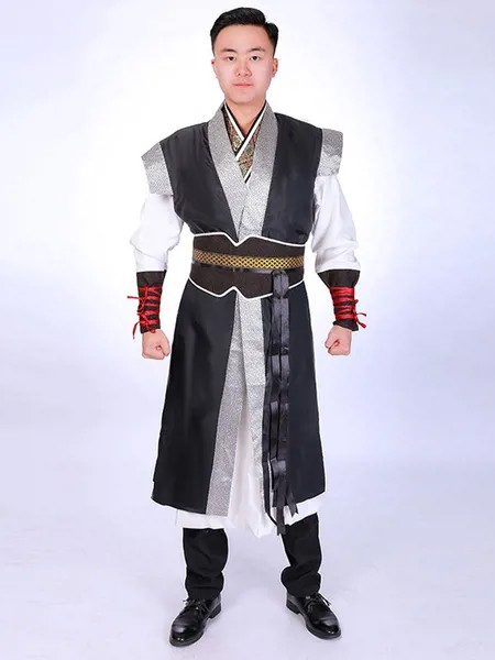 Milanoo Men Chinese Costumes Han Dynasty Martial Art Kung Fu Brocade Waistcoat Gown Holidays Costume