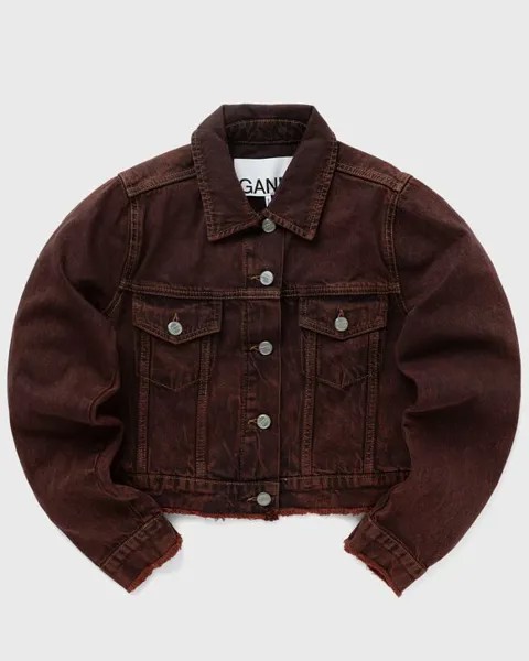 Куртка Ganni Overdyed Bleach Denim Cropped Jacket, цвет shaved chocolate