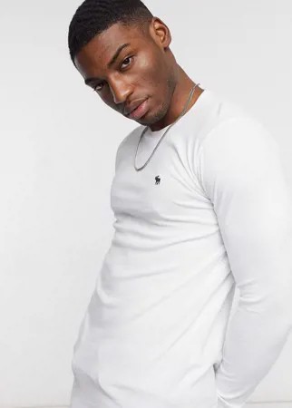 Белый лонгслив с логотипом Abercrombie & Fitch
