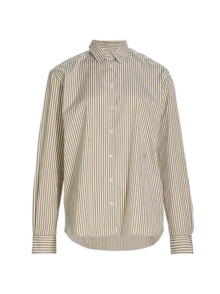 Фирменная хлопковая рубашка Toteme, цвет dark taupe stripe