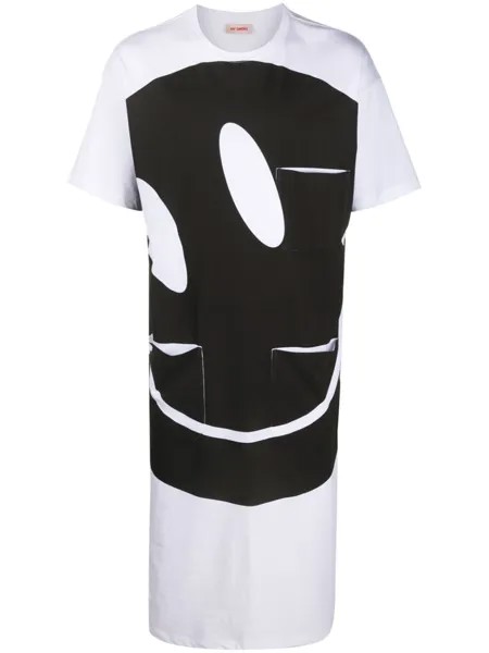Raf Simons длинная футболка с принтом Smiley, белый