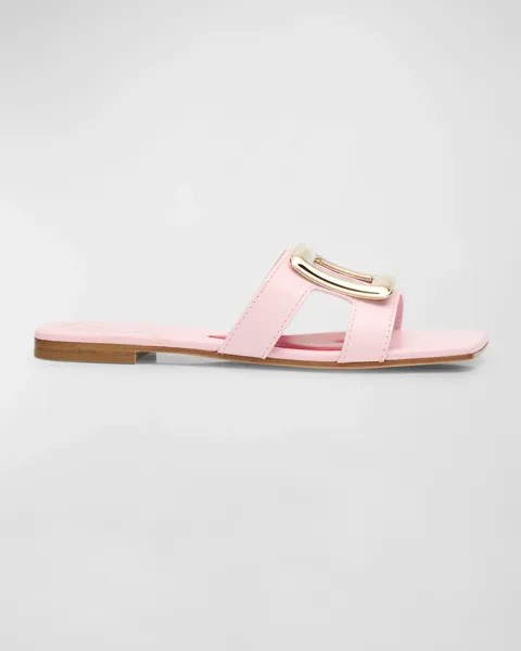 Кожаные шлепанцы с пряжкой на плоской подошве Roger Vivier, цвет Teen Pink