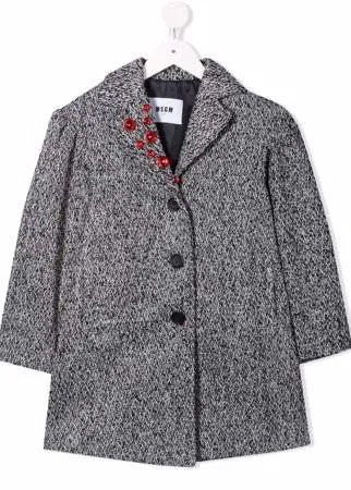 MSGM Kids однобортное пальто со стразами