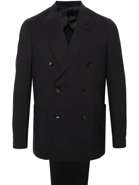 Шерстяной костюм с двубортным пиджаком Lardini, черный