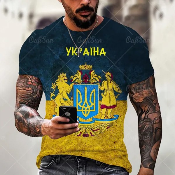 3D печатные рубашки для мужчин Украинская футболка Мужская одежда Флаг Короткие рукава Летняя мода O-neck Харадзюку Топы