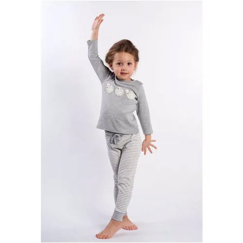 Детский Комплект Diva Kids: лонгслив и брюки, 98 размер/ серый меланж/полоска серая