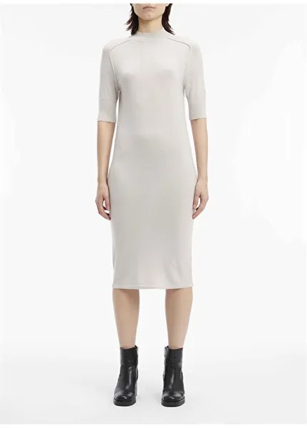 Серое женское платье миди с круглым вырезом Calvin Klein