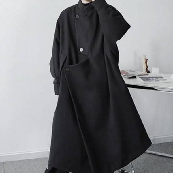 Асимметричное тканевое пальто для мужчин и женщин, свободный тренчкот в Корейском стиле для осени и зимы