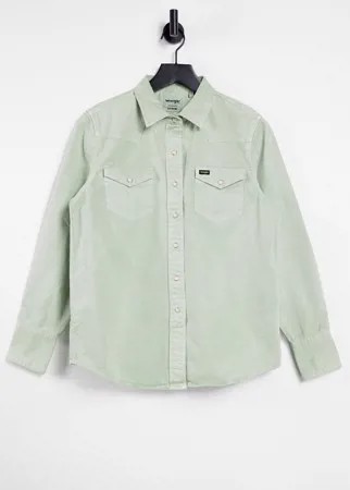 Джинсовая рубашка классического кроя цвета хаки Wrangler 27WW-Зеленый цвет
