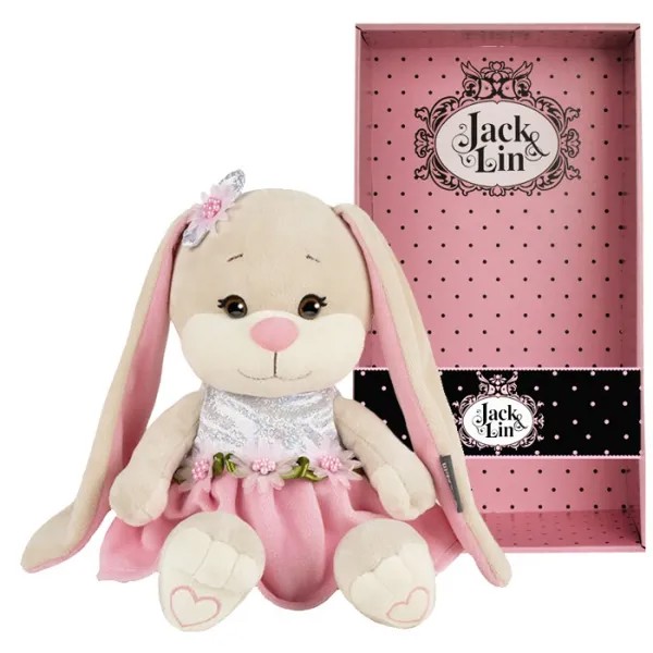 Мягкая игрушка Jack&Lin Зайка в розовом платьице с цветами 20 см