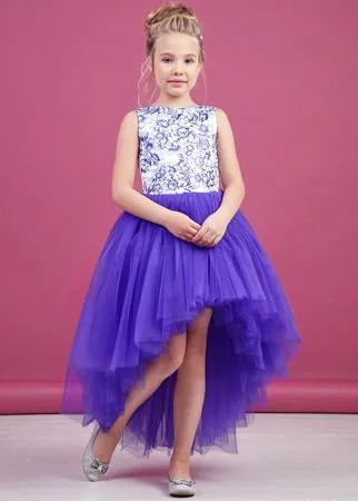 Платье нарядное фиолетовое для девочек со шлейфом и блестками 