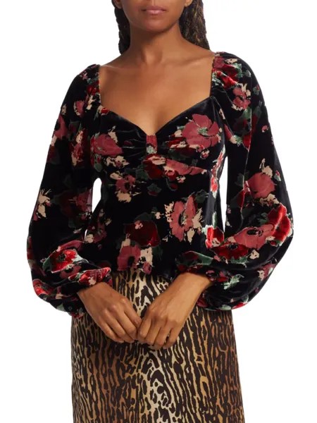 Бархатная блузка Bridgette с цветочным принтом Rixo, цвет Black Pop