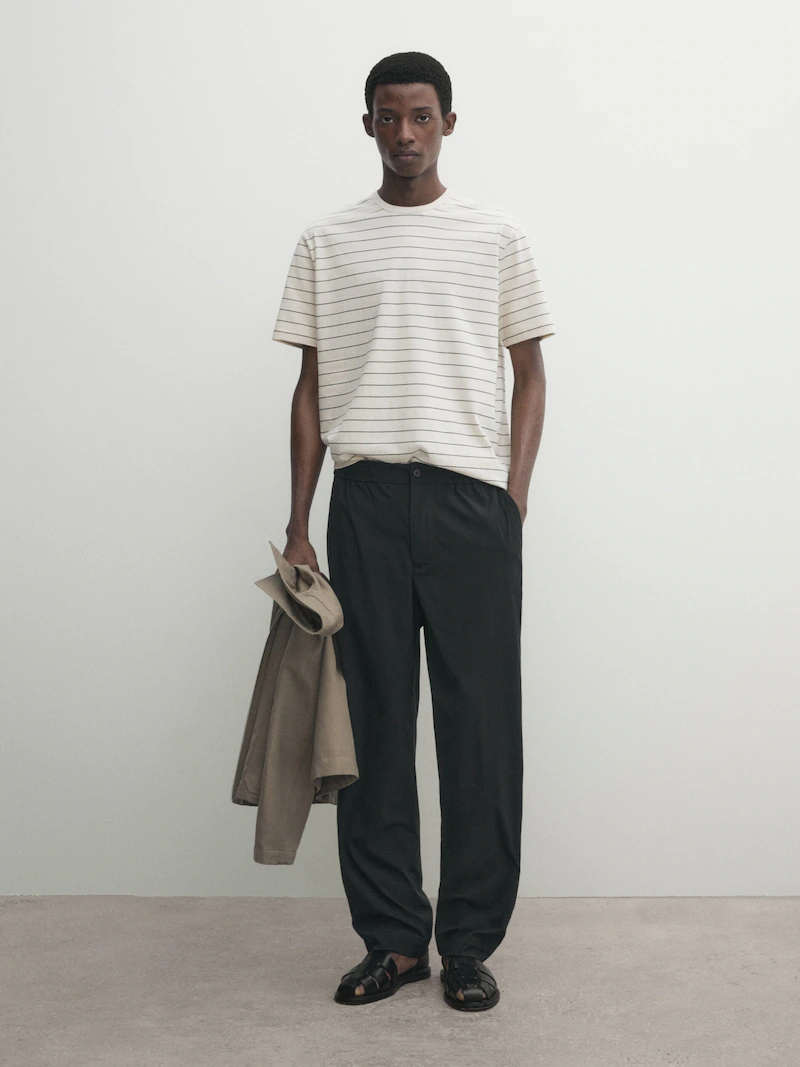Полосатая футболка из 100 % хлопка средней плотности Massimo Dutti, бежевый