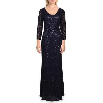 Женское темно-синее кружевное длинное вечернее платье с пайетками Marina 12 BHFO 2104