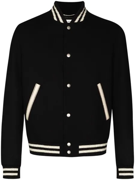 Saint Laurent бомбер с вышитым логотипом, черный