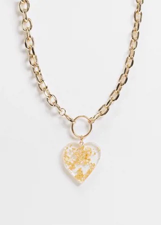 Золотистое ожерелье с крупными звеньями и подвеской в виде сердца Monki Caribou-Золотистый