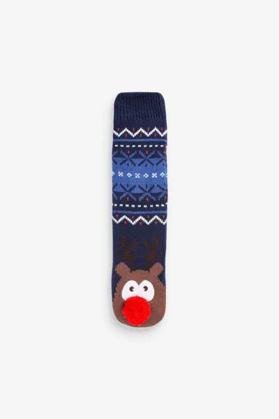Тапочки-носки с мотивом рождественского оленя Next, синий