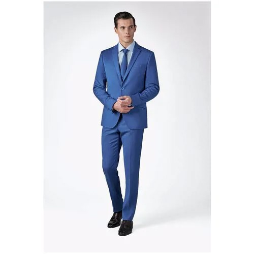 Костюм Valenti, пиджак и брюки, классический стиль, прилегающий силуэт, шлицы, однобортная, карманы, размер 100/170/2, синий