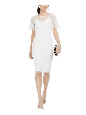 ADRIANNA PAPELL Женское белое вечернее платье-футляр длиной до колена с развевающимися рукавами 4