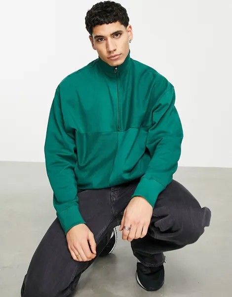 Oversized-свитшот зеленого цвета со вставками и короткой молнией от комплекта ASOS DESIGN-Зеленый цвет