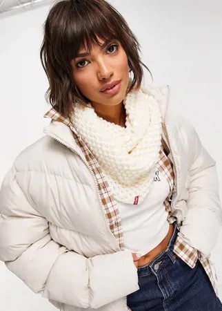 Вязаный шарф-снуд кремового цвета с логотипом Levi's-Белый