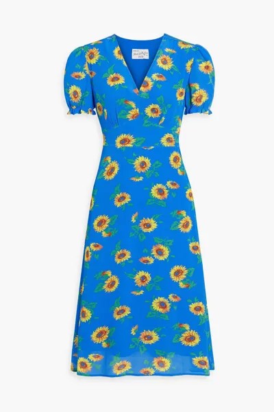 Платье Paula из крепдешина с цветочным принтом и сборками HVN, синий