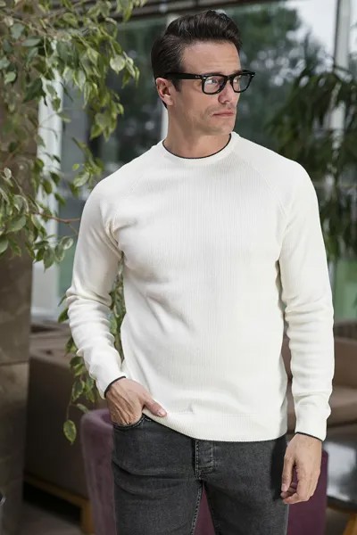 Зимний свитер из смесовой шерсти Regular Fit с круглым вырезом 6341006 Buratti, экрю